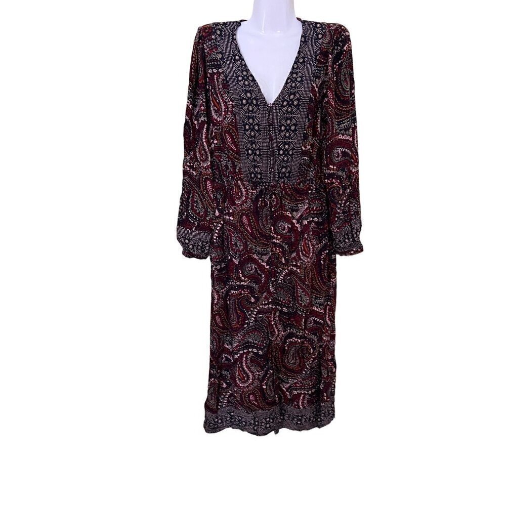Knox Rose  Paisley Long-Sleeve Midi‎ Dress Medium Cottagecore Femine